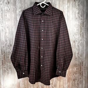 Lauren Ralph Lauren Button Up Shirt‎ Mens size 18 34/35 Navy Red Classic Plaid